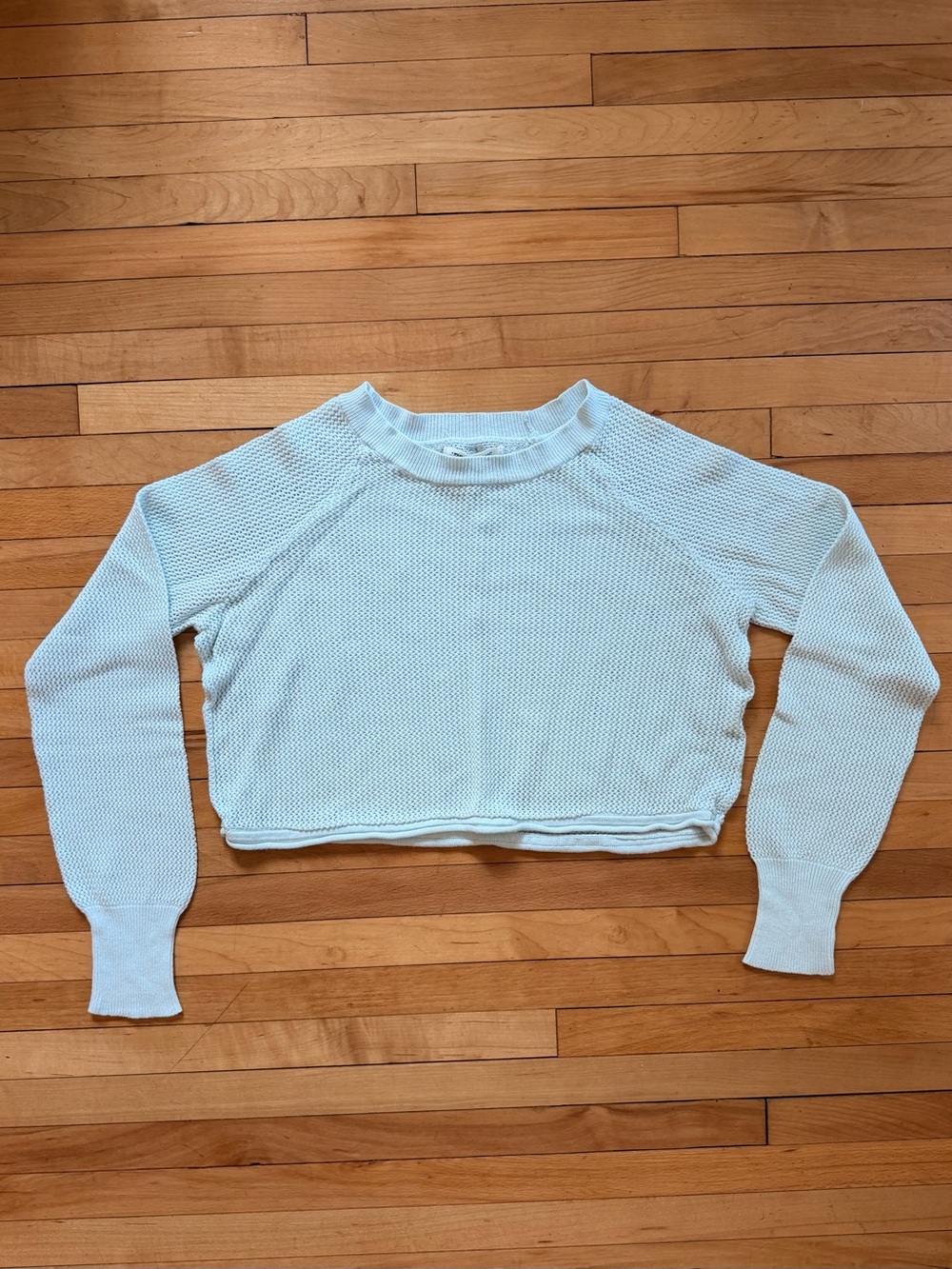 Billabong Light Aqua Waffle Knit Cropped Sweatshirt